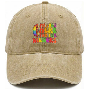 Funny Im Just Here For The Wieners Washed Cotton Baseball Cap LGBTQ Pride Party Gift