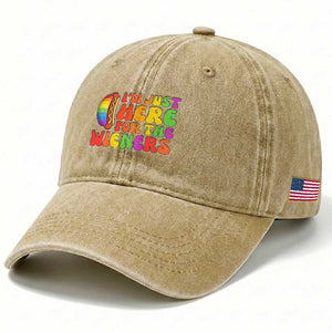 Funny Im Just Here For The Wieners Washed Cotton Baseball Cap LGBTQ Pride Party Gift