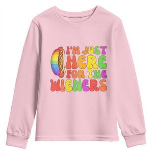 Funny Im Just Here For The Wieners Youth Sweatshirt LGBTQ Pride Party Gift TS12 Light Pink Print Your Wear