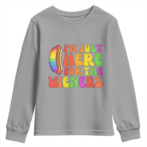 Funny Im Just Here For The Wieners Youth Sweatshirt LGBTQ Pride Party Gift TS12 Sport Gray Print Your Wear