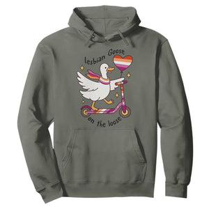 Lesbian Goose On The Loose Hoodie Funny LGBTQ Animal Pride Gift TS12 Military Green Print Your Wear