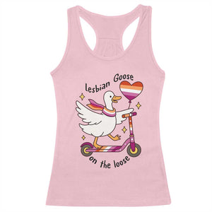 Lesbian Goose On The Loose Racerback Tank Top Funny LGBTQ Animal Pride Gift
