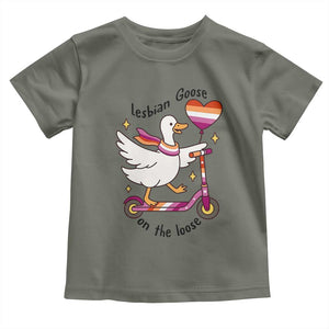 Lesbian Goose On The Loose Toddler T Shirt Funny LGBTQ Animal Pride Gift TS12 Military Green Print Your Wear