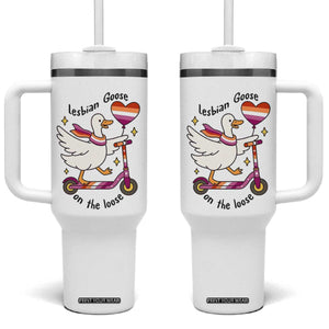Lesbian Goose On The Loose Tumbler With Handle Funny LGBTQ Animal Pride Gift