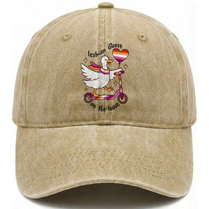 Lesbian Goose On The Loose Washed Cotton Baseball Cap Funny LGBTQ Animal Pride Gift TS12 Print Your Wear