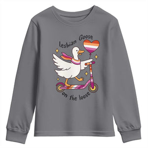 Lesbian Goose On The Loose Youth Sweatshirt Funny LGBTQ Animal Pride Gift TS12 Charcoal Print Your Wear