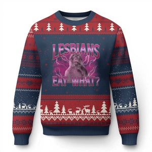Funny Monkey Meme Lesbians Eat What Ugly Christmas Sweater LGBTQ Pride Gift