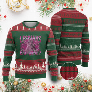 Funny Monkey Meme Lesbians Eat What Ugly Christmas Sweater LGBTQ Pride Gift