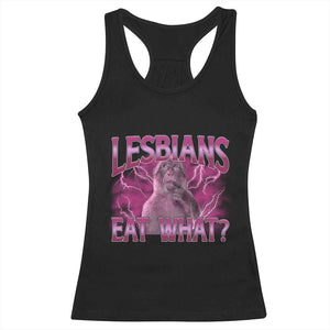Funny Monkey Meme Lesbians Eat What Racerback Tank Top LGBTQ Pride Gift