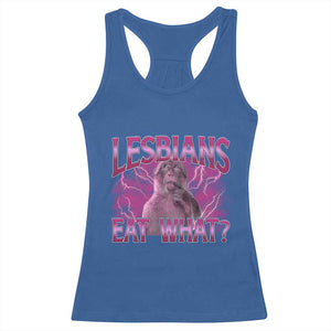 Funny Monkey Meme Lesbians Eat What Racerback Tank Top LGBTQ Pride Gift