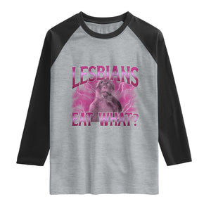 Funny Monkey Meme Lesbians Eat What Raglan Shirt LGBTQ Pride Gift TS12 Heather Gray Black Print Your Wear
