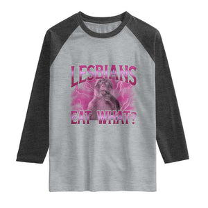 Funny Monkey Meme Lesbians Eat What Raglan Shirt LGBTQ Pride Gift TS12 Heather Gray Heather Charcoal Print Your Wear
