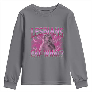 Funny Monkey Meme Lesbians Eat What Youth Sweatshirt LGBTQ Pride Gift TS12 Charcoal Print Your Wear