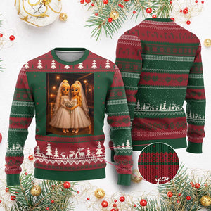 Funny Lesbian Pride Tung Tung Sahur Engagement Gift Ugly Christmas Sweater TS12 Red Green Print Your Wear