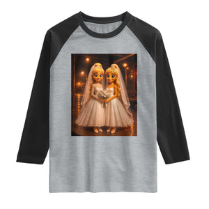 Funny Lesbian Pride Tung Tung Sahur Engagement Gift Raglan Shirt TS12 Heather Gray Black Print Your Wear