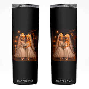 Funny Lesbian Pride Tung Tung Sahur Engagement Gift Skinny Tumbler TS12 Black Print Your Wear