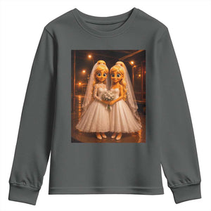 Funny Lesbian Pride Tung Tung Sahur Engagement Gift Youth Sweatshirt TS12 Dark Heather Print Your Wear