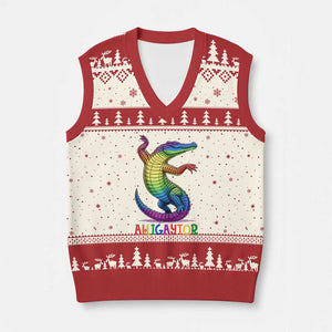 Alligaytor LGBTQ Pride Graphic V-Neck Knit Sweater Vest Queer Reptile Lovers