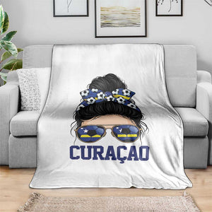 Curacao Soccer Messy Bun Girl Throw Blanket Proud Curacaoan Heritage Gift