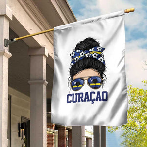 Curacao Soccer Messy Bun Girl Garden Flag Proud Curacaoan Heritage Gift