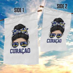 Curacao Soccer Messy Bun Girl Garden Flag Proud Curacaoan Heritage Gift
