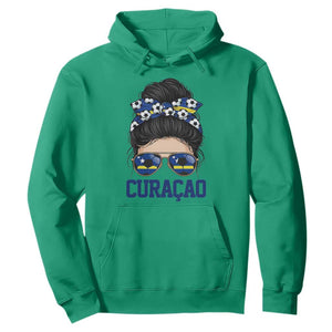 Curacao Soccer Messy Bun Girl Hoodie Proud Curacaoan Heritage Gift