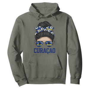 Curacao Soccer Messy Bun Girl Hoodie Proud Curacaoan Heritage Gift
