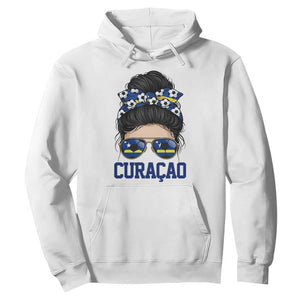 Curacao Soccer Messy Bun Girl Hoodie Proud Curacaoan Heritage Gift