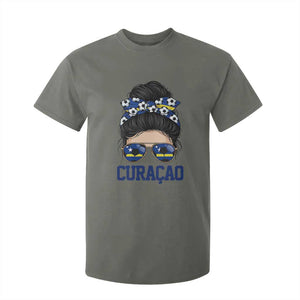 Curacao Soccer Messy Bun Girl T Shirt For Kid Proud Curacaoan Heritage Gift
