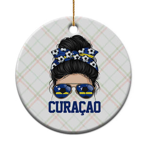 Curacao Soccer Messy Bun Girl Ceramic Ornament Proud Curacaoan Heritage Gift