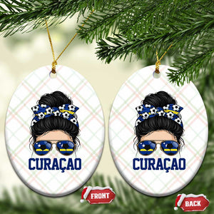 Curacao Soccer Messy Bun Girl Ceramic Ornament Proud Curacaoan Heritage Gift