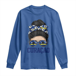 Curacao Soccer Messy Bun Girl Long Sleeve Shirt Proud Curacaoan Heritage Gift