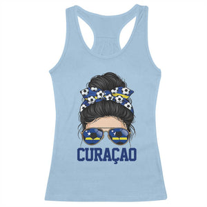 Curacao Soccer Messy Bun Girl Racerback Tank Top Proud Curacaoan Heritage Gift