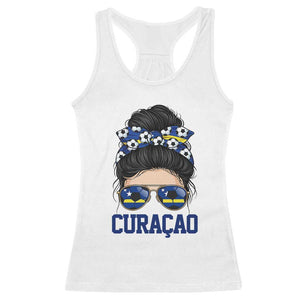 Curacao Soccer Messy Bun Girl Racerback Tank Top Proud Curacaoan Heritage Gift
