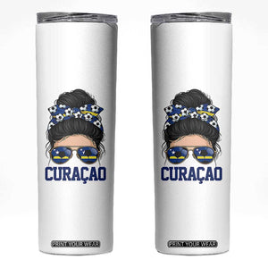 Curacao Soccer Messy Bun Girl Skinny Tumbler Proud Curacaoan Heritage Gift