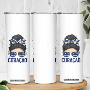 Curacao Soccer Messy Bun Girl Skinny Tumbler Proud Curacaoan Heritage Gift