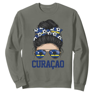 Curacao Soccer Messy Bun Girl Sweatshirt Proud Curacaoan Heritage Gift