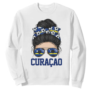 Curacao Soccer Messy Bun Girl Sweatshirt Proud Curacaoan Heritage Gift