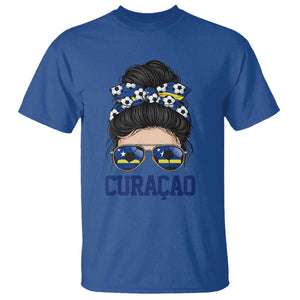 Curacao Soccer Messy Bun Girl T Shirt Proud Curacaoan Heritage Gift