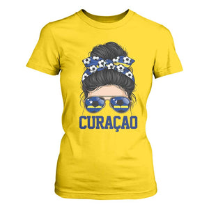 Curacao Soccer Messy Bun Girl T Shirt For Women Proud Curacaoan Heritage Gift