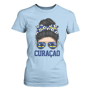 Curacao Soccer Messy Bun Girl T Shirt For Women Proud Curacaoan Heritage Gift