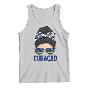 Curacao Soccer Messy Bun Girl Tank Top Proud Curacaoan Heritage Gift