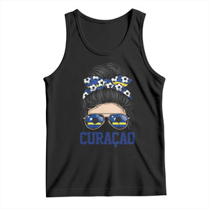 Curacao Soccer Messy Bun Girl Tank Top Proud Curacaoan Heritage Gift