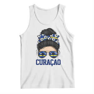 Curacao Soccer Messy Bun Girl Tank Top Proud Curacaoan Heritage Gift