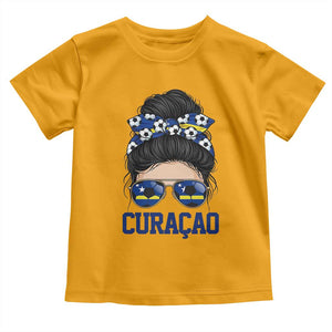 Curacao Soccer Messy Bun Girl Toddler T Shirt Proud Curacaoan Heritage Gift