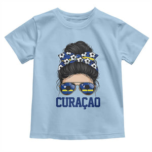 Curacao Soccer Messy Bun Girl Toddler T Shirt Proud Curacaoan Heritage Gift