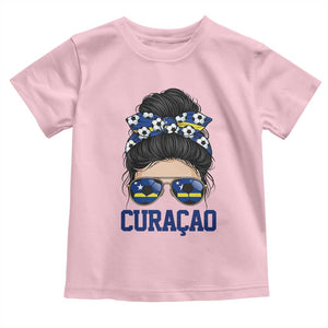 Curacao Soccer Messy Bun Girl Toddler T Shirt Proud Curacaoan Heritage Gift