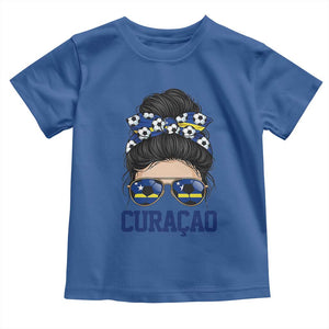 Curacao Soccer Messy Bun Girl Toddler T Shirt Proud Curacaoan Heritage Gift