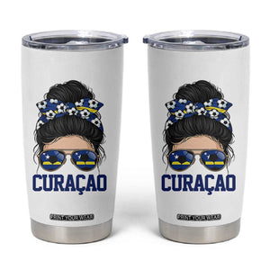 Curacao Soccer Messy Bun Girl Tumbler Cup Proud Curacaoan Heritage Gift