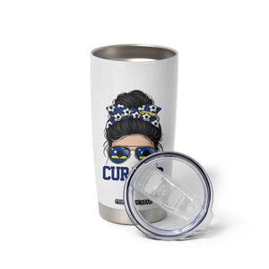 Curacao Soccer Messy Bun Girl Tumbler Cup Proud Curacaoan Heritage Gift